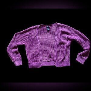 W5 Open-Weave Purple Cropped Cardigan